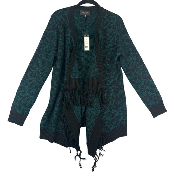 Romeo & Juliet Couture Emerald Black Cheetah Knit Swing Cardigan M Fringed NWT - Picture 3 of 13